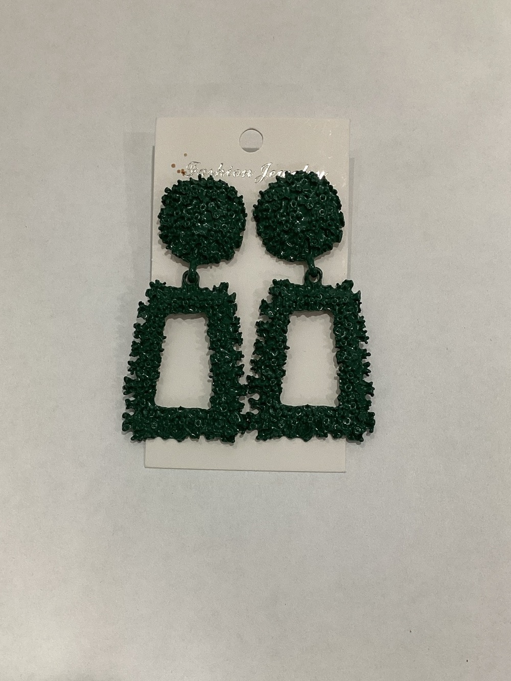 Fashion Jewelry Dark Green Textured Geometric Drop Earrings